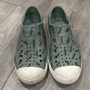 Size C 13. Native Olive Slip-On Shoes with Lightning Design